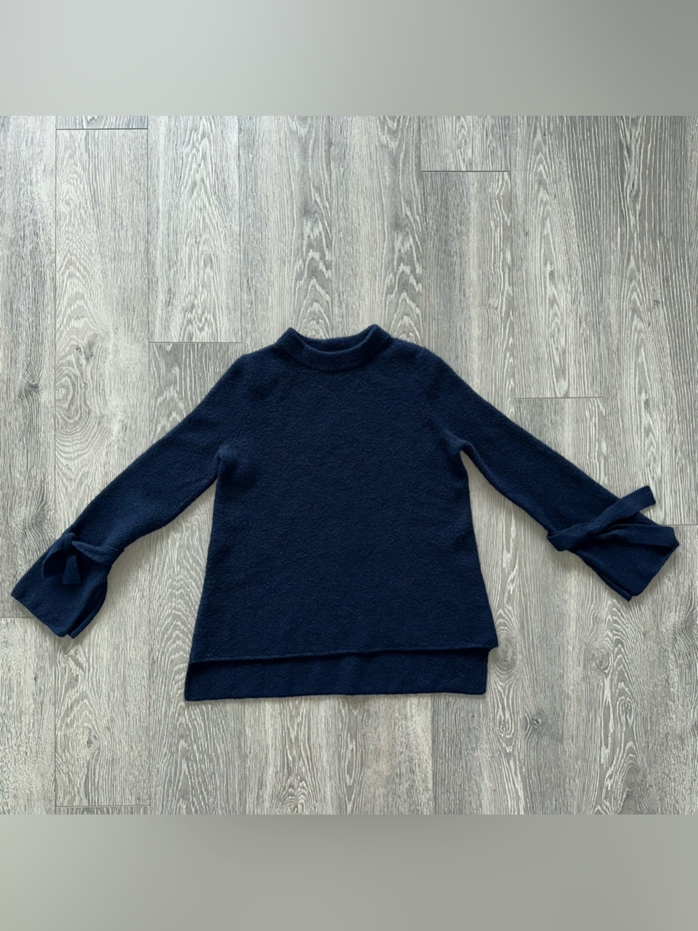 Antonio Melani Navy Blue Wool Alpaca Blend Tie Cuff Sleeve Mock Neck Sweater